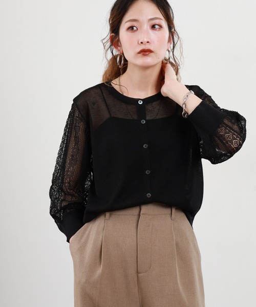 EGLANTINE(エグランティーヌ)の「EGLANTINE シアーニットカーディガン(カーディガン/ボレロ・レディース・ロイヤルブルー/カーキ/ブラック/アイボリー/ブラウン/レンガ・38)」の15枚目の写真
