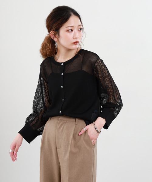 EGLANTINE(エグランティーヌ)の「EGLANTINE シアーニットカーディガン(カーディガン/ボレロ・レディース・ロイヤルブルー/カーキ/ブラック/アイボリー/ブラウン/レンガ・38)」の17枚目の写真