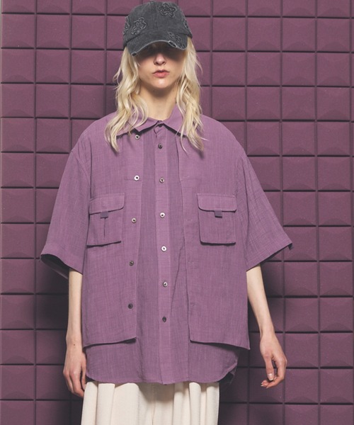 MAISON SPECIAL(メゾンスペシャル)の「《UNISEX》Layering Prime-Over Short Sleeve Work Shirt/レイヤリングプライムオーバーショートスリーブワークシャツ【MAISON SPECIAL/メゾンスペシャル】(シャツ/ブラウス・メンズ・ブラック/ライトブルー/パープル/ホワイト・0/1/2)」の4枚目の写真