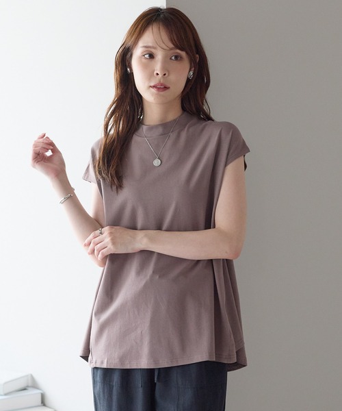 PREFERIR(プレフェリール)の「体型カバー 裾フレア フレンチスリーブTシャツ|きれい見えカットソー(Tシャツ/カットソー・レディース・ベージュ/ブラック/ブラウン/ホワイト・MEDIUM/LARGE)」の7枚目の写真