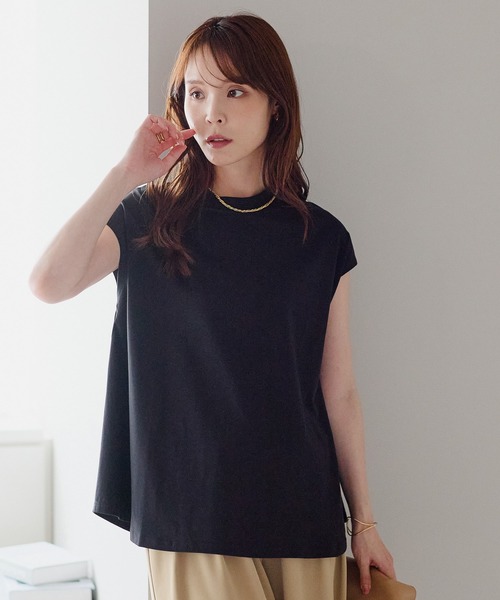 PREFERIR(プレフェリール)の「体型カバー 裾フレア フレンチスリーブTシャツ|きれい見えカットソー(Tシャツ/カットソー・レディース・ベージュ/ブラック/ブラウン/ホワイト・MEDIUM/LARGE)」の21枚目の写真