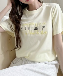 フロント 刺繍 フレンチスリーブ シンプル Tシャツ