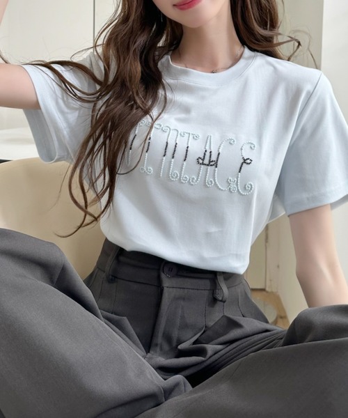 Ada.(エイダ)の「フロント 刺繍 フレンチスリーブ シンプル Tシャツ(Tシャツ/カットソー・レディース・ホワイト/ライトグレー/イエロー/ブルー/ブラック・FREE)」の5枚目の写真