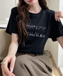 フロント 刺繍 フレンチスリーブ シンプル Tシャツ