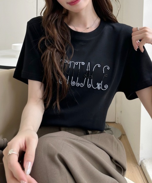Ada.(エイダ)の「フロント 刺繍 フレンチスリーブ シンプル Tシャツ(Tシャツ/カットソー・レディース・ホワイト/ライトグレー/イエロー/ブルー/ブラック・FREE)」の3枚目の写真