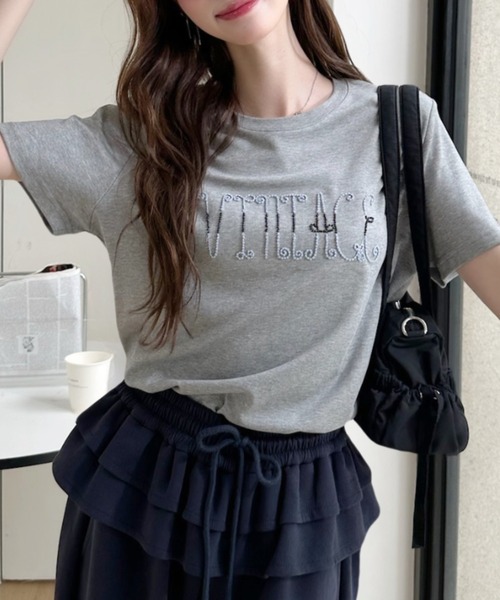 Ada.(エイダ)の「フロント 刺繍 フレンチスリーブ シンプル Tシャツ(Tシャツ/カットソー・レディース・ホワイト/ライトグレー/イエロー/ブルー/ブラック・FREE)」の11枚目の写真