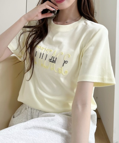 Ada.(エイダ)の「フロント 刺繍 フレンチスリーブ シンプル Tシャツ(Tシャツ/カットソー・レディース・ホワイト/ライトグレー/イエロー/ブルー/ブラック・FREE)」の17枚目の写真