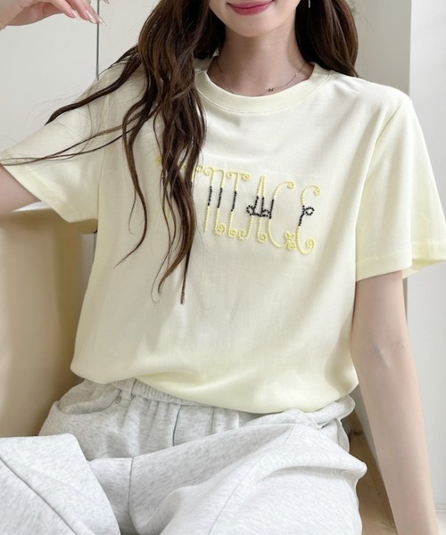 Ada.(エイダ)の「フロント 刺繍 フレンチスリーブ シンプル Tシャツ(Tシャツ/カットソー・レディース・ホワイト/ライトグレー/イエロー/ブルー/ブラック・FREE)」の14枚目の写真