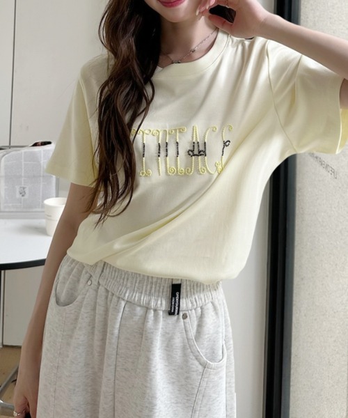 Ada.(エイダ)の「フロント 刺繍 フレンチスリーブ シンプル Tシャツ(Tシャツ/カットソー・レディース・ホワイト/ライトグレー/イエロー/ブルー/ブラック・FREE)」の18枚目の写真