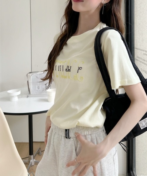 Ada.(エイダ)の「フロント 刺繍 フレンチスリーブ シンプル Tシャツ(Tシャツ/カットソー・レディース・ホワイト/ライトグレー/イエロー/ブルー/ブラック・FREE)」の15枚目の写真