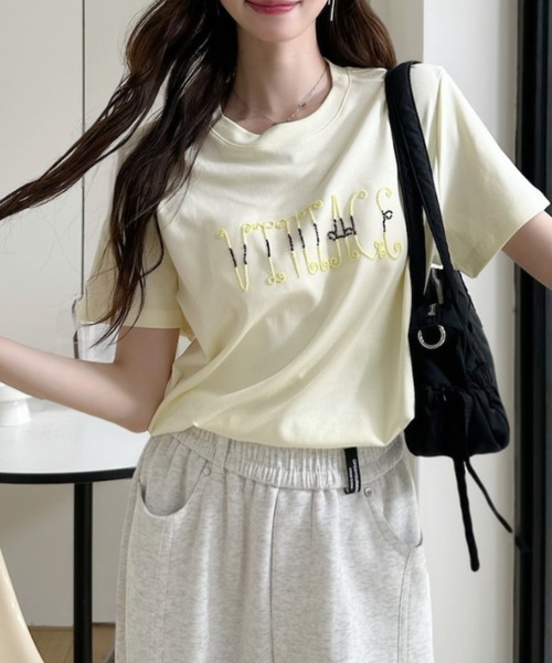 Ada.(エイダ)の「フロント 刺繍 フレンチスリーブ シンプル Tシャツ(Tシャツ/カットソー・レディース・ホワイト/ライトグレー/イエロー/ブルー/ブラック・FREE)」の19枚目の写真