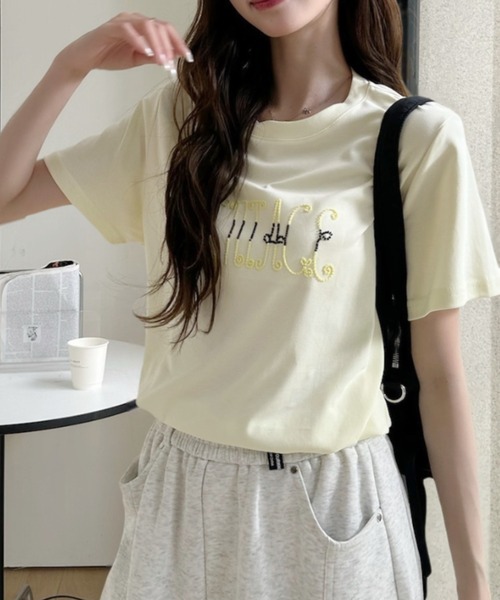 Ada.(エイダ)の「フロント 刺繍 フレンチスリーブ シンプル Tシャツ(Tシャツ/カットソー・レディース・ホワイト/ライトグレー/イエロー/ブルー/ブラック・FREE)」の20枚目の写真