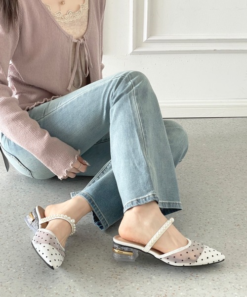 Shoes in Closet(シューズインクローゼット)の「クリアゴールドヒール チュール パールストラップ ミュール パンプス 492(パンプス・レディース・ブラック/ホワイト/アイボリー・L/M/S/LL)」の5枚目の写真