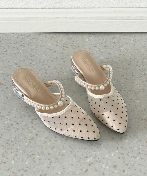 Shoes in Closet(シューズインクローゼット)の「クリアゴールドヒール チュール パールストラップ ミュール パンプス 492(パンプス・レディース・ブラック/ホワイト/アイボリー・L/M/S/LL)」の17枚目の写真
