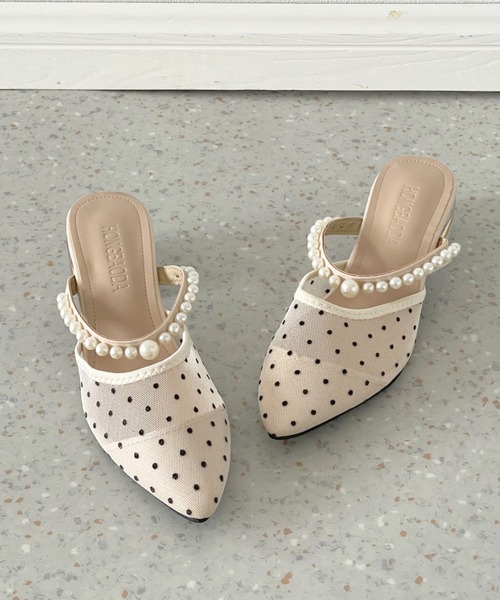 Shoes in Closet(シューズインクローゼット)の「クリアゴールドヒール チュール パールストラップ ミュール パンプス 492(パンプス・レディース・ブラック/ホワイト/アイボリー・L/M/S/LL)」の18枚目の写真