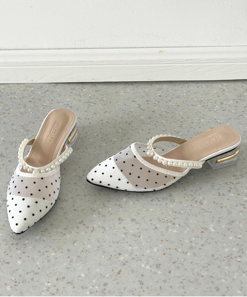 Shoes in Closet(シューズインクローゼット)の「クリアゴールドヒール チュール パールストラップ ミュール パンプス 492(パンプス・レディース・ブラック/ホワイト/アイボリー・L/M/S/LL)」の10枚目の写真