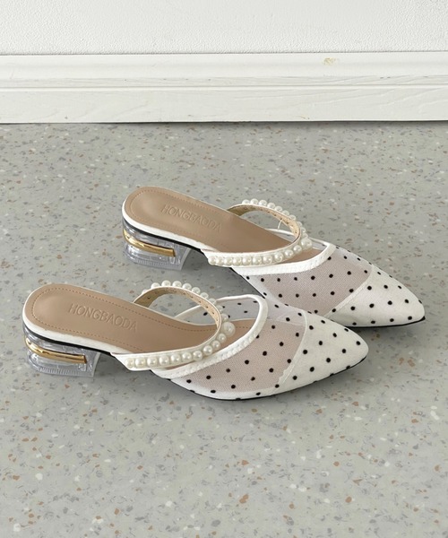 Shoes in Closet(シューズインクローゼット)の「クリアゴールドヒール チュール パールストラップ ミュール パンプス 492(パンプス・レディース・ブラック/ホワイト/アイボリー・L/M/S/LL)」の11枚目の写真