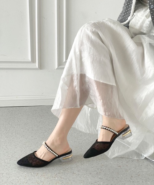 Shoes in Closet(シューズインクローゼット)の「クリアゴールドヒール チュール パールストラップ ミュール パンプス 492(パンプス・レディース・ブラック/ホワイト/アイボリー・L/M/S/LL)」の22枚目の写真