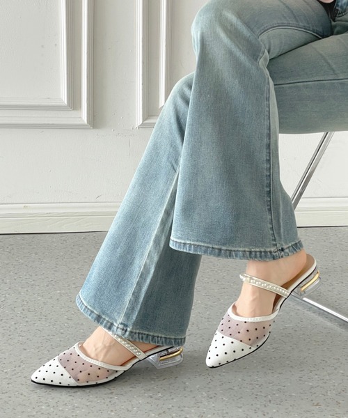 Shoes in Closet(シューズインクローゼット)の「クリアゴールドヒール チュール パールストラップ ミュール パンプス 492(パンプス・レディース・ブラック/ホワイト/アイボリー・L/M/S/LL)」の9枚目の写真