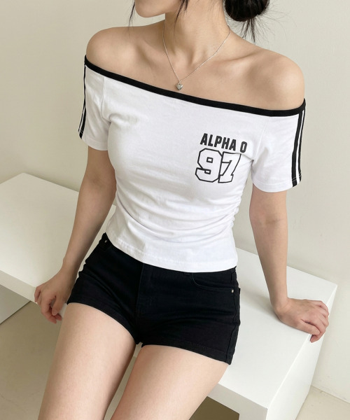 VIVID LADY(ビビッドレディー)の「ワンショルダー スリーブライン 半袖Tシャツ(Tシャツ/カットソー・レディース・ブラック/ワイン/ホワイト/ネイビー・FREE)」の10枚目の写真