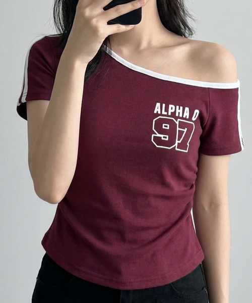 VIVID LADY(ビビッドレディー)の「ワンショルダー スリーブライン 半袖Tシャツ(Tシャツ/カットソー・レディース・ブラック/ワイン/ホワイト/ネイビー・FREE)」の15枚目の写真