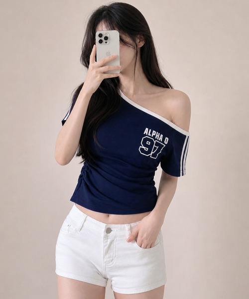 VIVID LADY(ビビッドレディー)の「ワンショルダー スリーブライン 半袖Tシャツ(Tシャツ/カットソー・レディース・ブラック/ワイン/ホワイト/ネイビー・FREE)」の20枚目の写真
