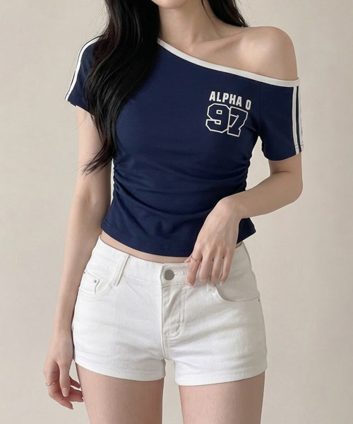 VIVID LADY(ビビッドレディー)の「ワンショルダー スリーブライン 半袖Tシャツ(Tシャツ/カットソー・レディース・ブラック/ワイン/ホワイト/ネイビー・FREE)」の17枚目の写真