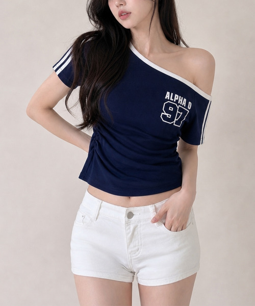 VIVID LADY(ビビッドレディー)の「ワンショルダー スリーブライン 半袖Tシャツ(Tシャツ/カットソー・レディース・ブラック/ワイン/ホワイト/ネイビー・FREE)」の18枚目の写真