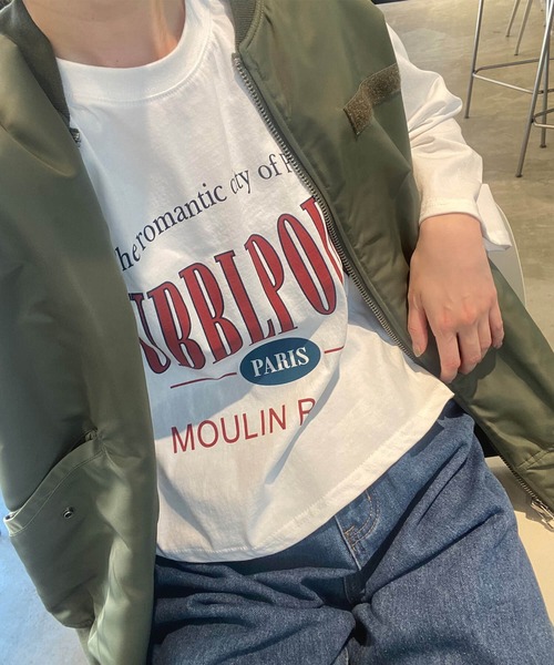 ISOOK(アイスー)の「BUBBLPOINTプリントTシャツ(kiharu select) / ロンT ロゴTシャツ 長袖 古着風 ヴィンテージライク(Tシャツ/カットソー・レディース・ホワイト/グレー・FREE)」の1枚目の写真