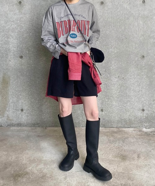 ISOOK(アイスー)の「BUBBLPOINTプリントTシャツ(kiharu select) / ロンT ロゴTシャツ 長袖 古着風 ヴィンテージライク(Tシャツ/カットソー・レディース・ホワイト/グレー・FREE)」の4枚目の写真