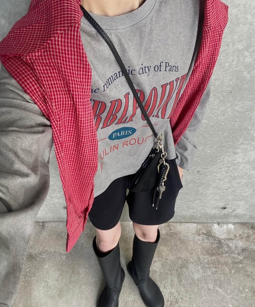 ISOOK(アイスー)の「BUBBLPOINTプリントTシャツ(kiharu select) / ロンT ロゴTシャツ 長袖 古着風 ヴィンテージライク(Tシャツ/カットソー・レディース・ホワイト/グレー・FREE)」の6枚目の写真