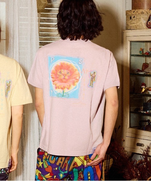 go slow caravan(ゴースローキャラバン)の「メランジェ G/D リンガー TEE FLOWERCAT(Tシャツ/カットソー・メンズ・ラベンダー/ライトイエロー・X-LARGE/LARGE/MEDIUM/SMALL)」の1枚目の写真