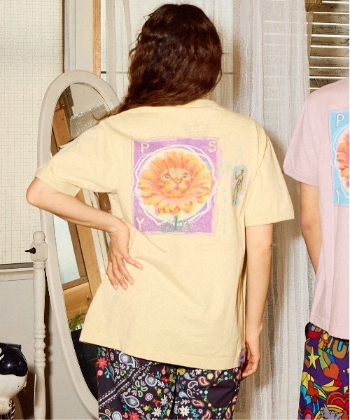 go slow caravan(ゴースローキャラバン)の「メランジェ G/D リンガー TEE FLOWERCAT(Tシャツ/カットソー・メンズ・ラベンダー/ライトイエロー・X-LARGE/LARGE/MEDIUM/SMALL)」の2枚目の写真