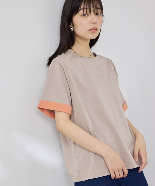 NAVY(ネイビー)の「【SARARI /サラリ】接触冷感 袖配色プレーティング クルーネック DRY UVカットTシャツ(Tシャツ/カットソー・レディース・チャコール/ベージュ/ブラック・M/L)」の3枚目の写真