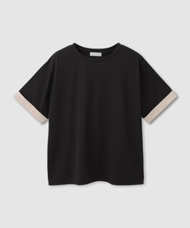 【SARARI /サラリ】接触冷感 袖配色プレーティング クルーネック DRY UVカットTシャツ