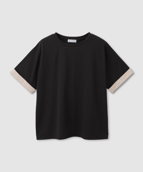 NAVY(ネイビー)の「【SARARI /サラリ】接触冷感 袖配色プレーティング クルーネック DRY UVカットTシャツ(Tシャツ/カットソー・レディース・チャコール/ベージュ/ブラック・M/L)」の1枚目の写真