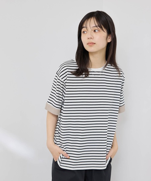 NAVY(ネイビー)の「【SARARI /サラリ】接触冷感 袖配色プレーティング クルーネック DRY UVカットTシャツ(Tシャツ/カットソー・レディース・チャコール/ベージュ/ブラック・M/L)」の9枚目の写真