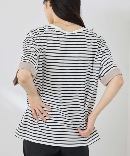 NAVY(ネイビー)の「【SARARI /サラリ】接触冷感 袖配色プレーティング クルーネック DRY UVカットTシャツ(Tシャツ/カットソー・レディース・チャコール/ベージュ/ブラック・M/L)」の11枚目の写真