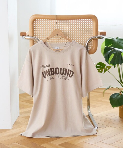 coen(コーエン)の「【汗染み軽減】 立体ロゴ風プリントTシャツ(Tシャツ/カットソー・レディース・ベージュ/オフホワイト/ライトグレー・M/L)」の3枚目の写真