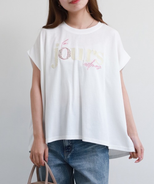 Anna Nicola(アンナニコラ)の「Anna Nicola ロゴ刺繍カットソー(Tシャツ/カットソー・レディース・オフホワイト/ピンク/ライトグリーン・38)」の1枚目の写真