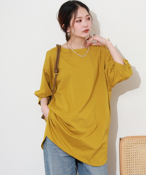 Re:EDIT(リエディ)の「シルケット前後2WAYチュニックTシャツ 半端袖(Tシャツ/カットソー・レディース・マスタード・M/L)」の1枚目の写真
