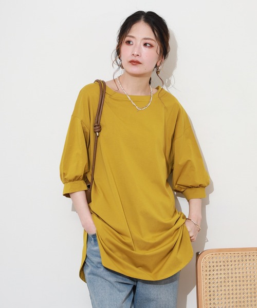 Re:EDIT(リエディ)の「シルケット前後2WAYチュニックTシャツ 半端袖(Tシャツ/カットソー・レディース・マスタード・M/L)」の2枚目の写真
