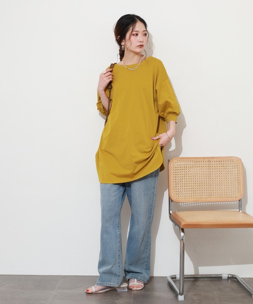 Re:EDIT(リエディ)の「シルケット前後2WAYチュニックTシャツ 半端袖(Tシャツ/カットソー・レディース・マスタード・M/L)」の7枚目の写真