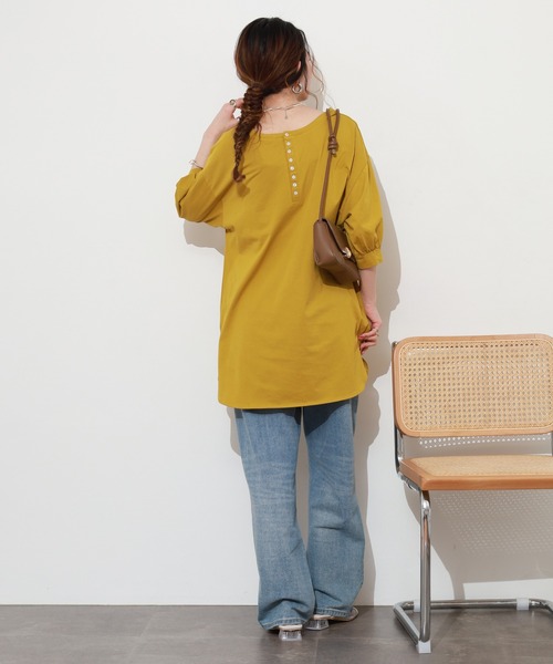 Re:EDIT(リエディ)の「シルケット前後2WAYチュニックTシャツ 半端袖(Tシャツ/カットソー・レディース・マスタード・M/L)」の8枚目の写真