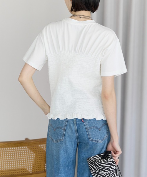 each(イーチ)の「シャーリング クロップドTシャツ(Tシャツ/カットソー・レディース・グレー/ホワイト/サーモンピンク・FREE)」の9枚目の写真