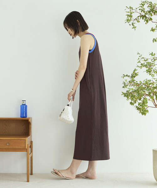FilMelange(フィルメランジェ)の「FilMelange × Firsthand/フィルメランジェ 別注ELIZA / 配色 リンガー カットソー ワンピース(ワンピース・レディース・ネイビー/ブラウン・FREE)」の3枚目の写真