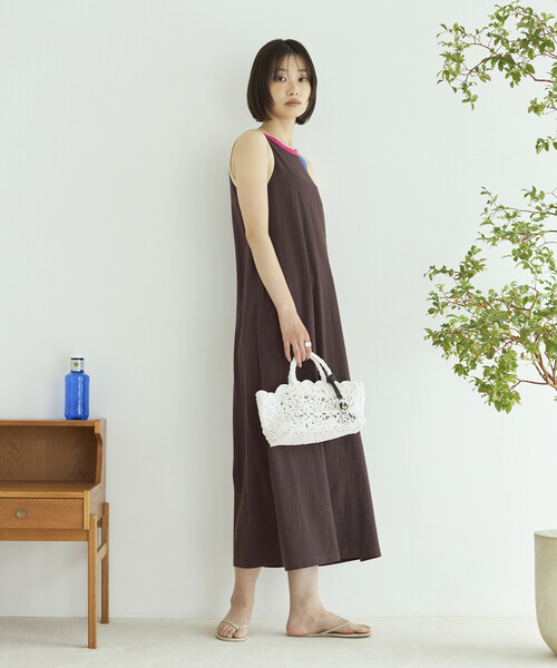FilMelange(フィルメランジェ)の「FilMelange × Firsthand/フィルメランジェ 別注ELIZA / 配色 リンガー カットソー ワンピース(ワンピース・レディース・ネイビー/ブラウン・FREE)」の7枚目の写真
