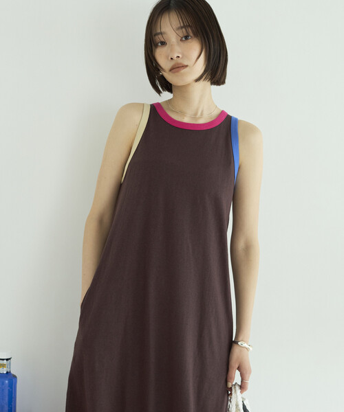 FilMelange(フィルメランジェ)の「FilMelange × Firsthand/フィルメランジェ 別注ELIZA / 配色 リンガー カットソー ワンピース(ワンピース・レディース・ネイビー/ブラウン・FREE)」の10枚目の写真