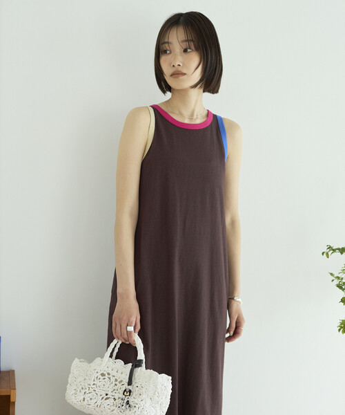 FilMelange(フィルメランジェ)の「FilMelange × Firsthand/フィルメランジェ 別注ELIZA / 配色 リンガー カットソー ワンピース(ワンピース・レディース・ネイビー/ブラウン・FREE)」の11枚目の写真