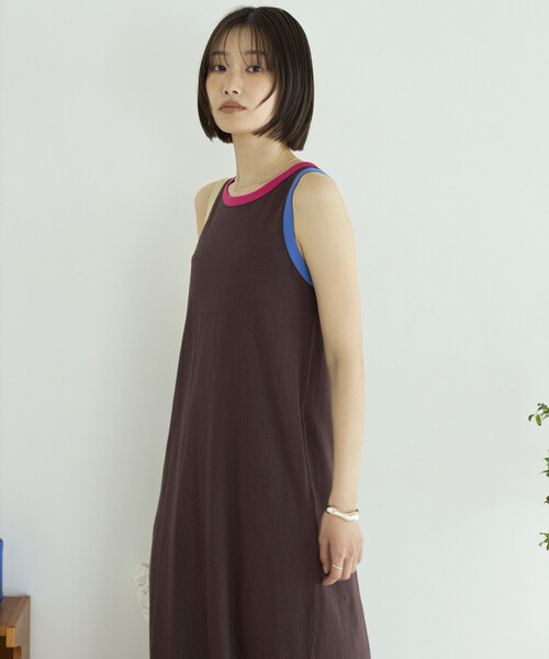 FilMelange(フィルメランジェ)の「FilMelange × Firsthand/フィルメランジェ 別注ELIZA / 配色 リンガー カットソー ワンピース(ワンピース・レディース・ネイビー/ブラウン・FREE)」の13枚目の写真